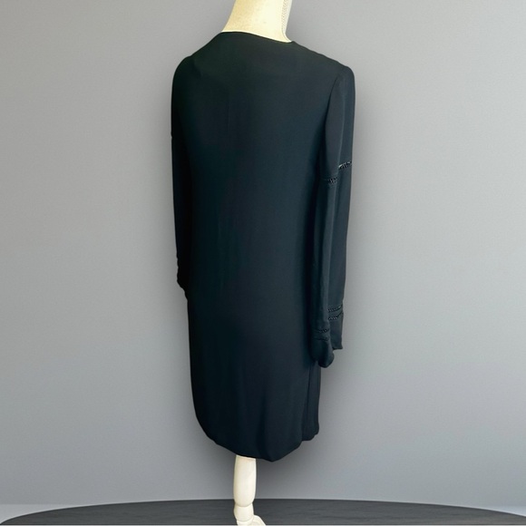 Massimo Dutti Black Viscose Pleat Front Lace Cutout Blouson Sleeve Shift Dress 4 - Picture 9 of 13